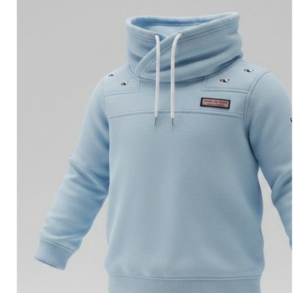 Vineyard Vines Kids Light Blue Funnel Neck Pullover 8 Whale Fleece Sweatshirt